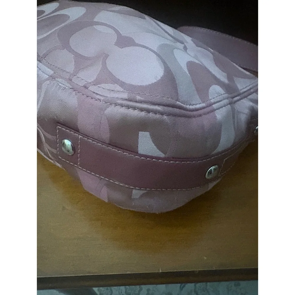 Coach Signature Satin Hobo‎ Plum Purple Leather Trim Shoulder Bag Y2K